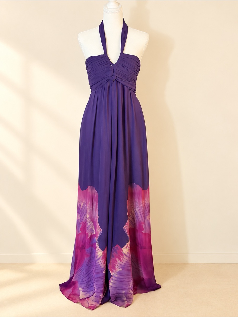 Karen Millen Purple Floral Silk Halter Maxi Dress US 6